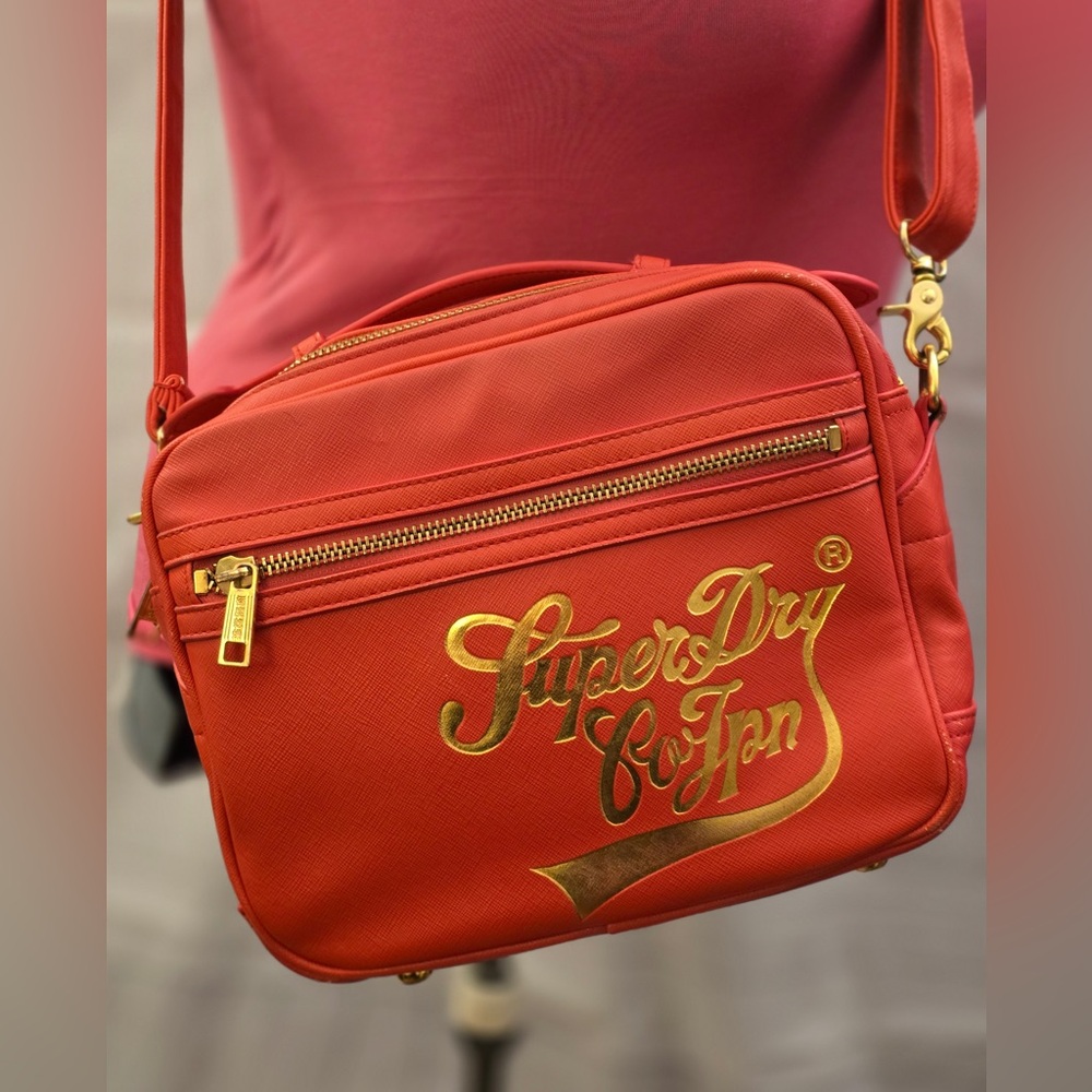 Superdry Co Japan Red Crossbody Bag with Gold Details
